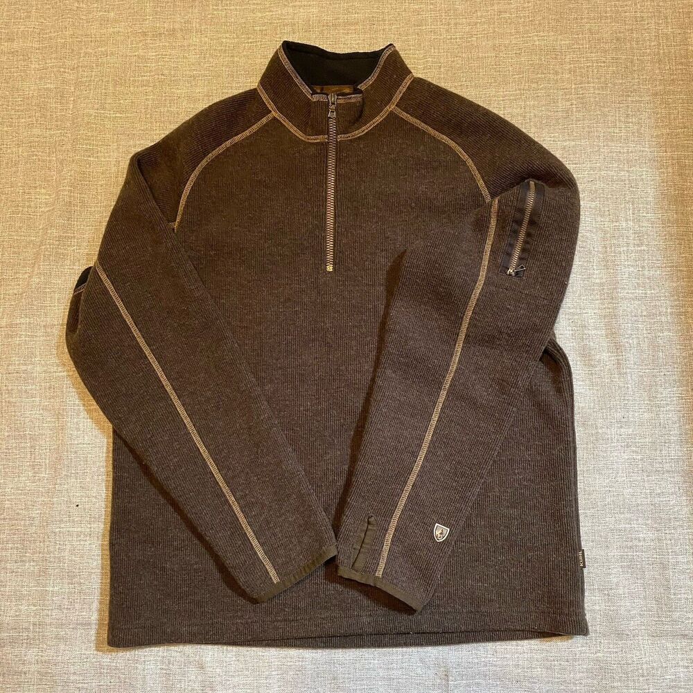 Kuhl Sweater Mens Medium Brown Thermokore Wool Blend Quarter Zip Pullover Fleece